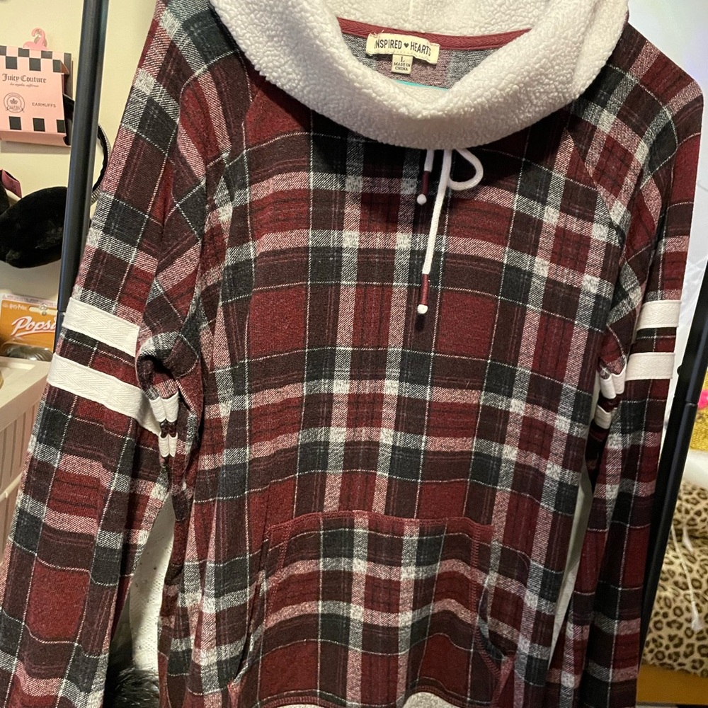 Red Plaid Hooded Sweatshirt